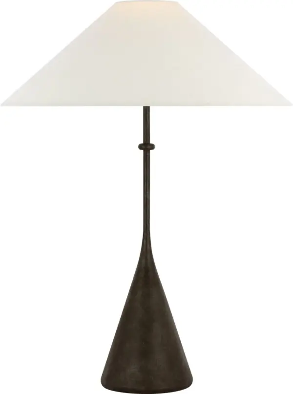 The Zealous table lamp combines substantial 30-inch height with a sophisticated Garden Bronze finish and natural linen shade. Its transitional design bridges traditional and contemporary aesthetics, making it versatile for residential and hospitality settings. - alternate view