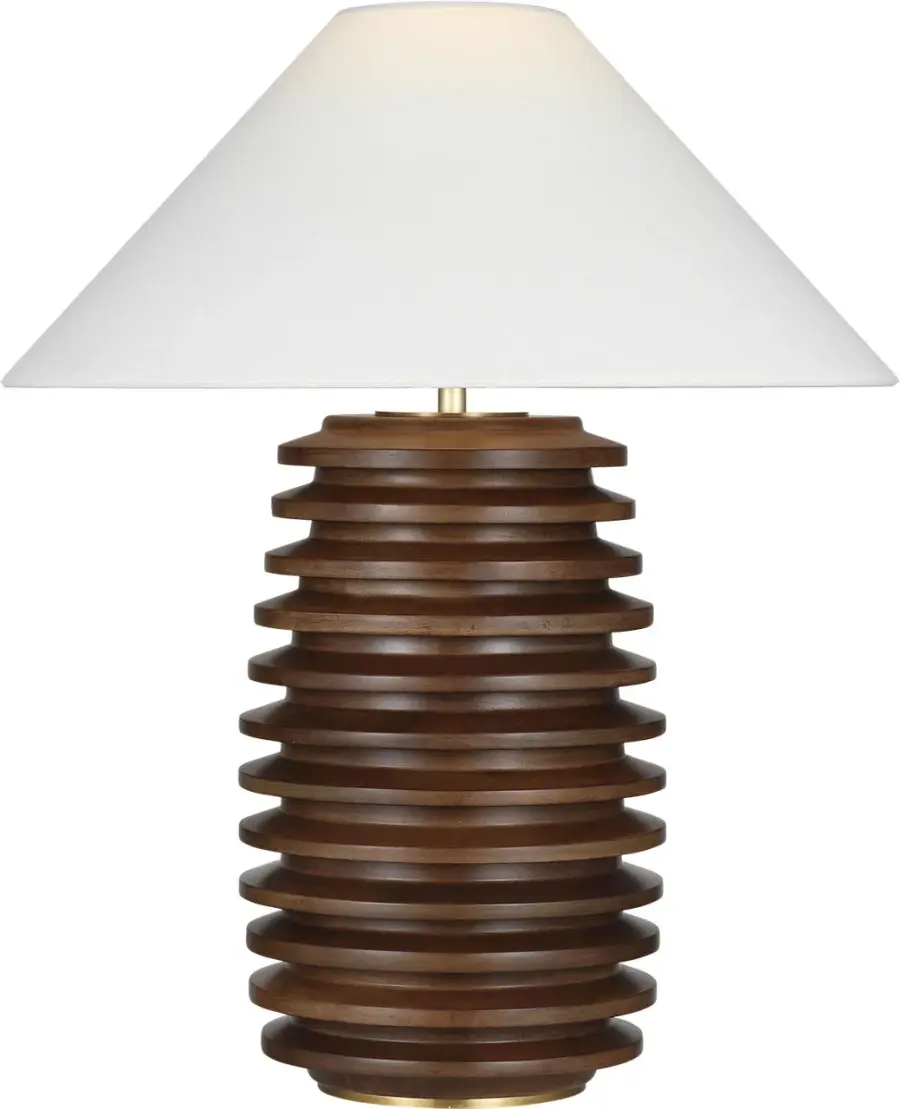 Crenelle 27" Stacked Table Lamp in Burnished Birch with Linen Shade