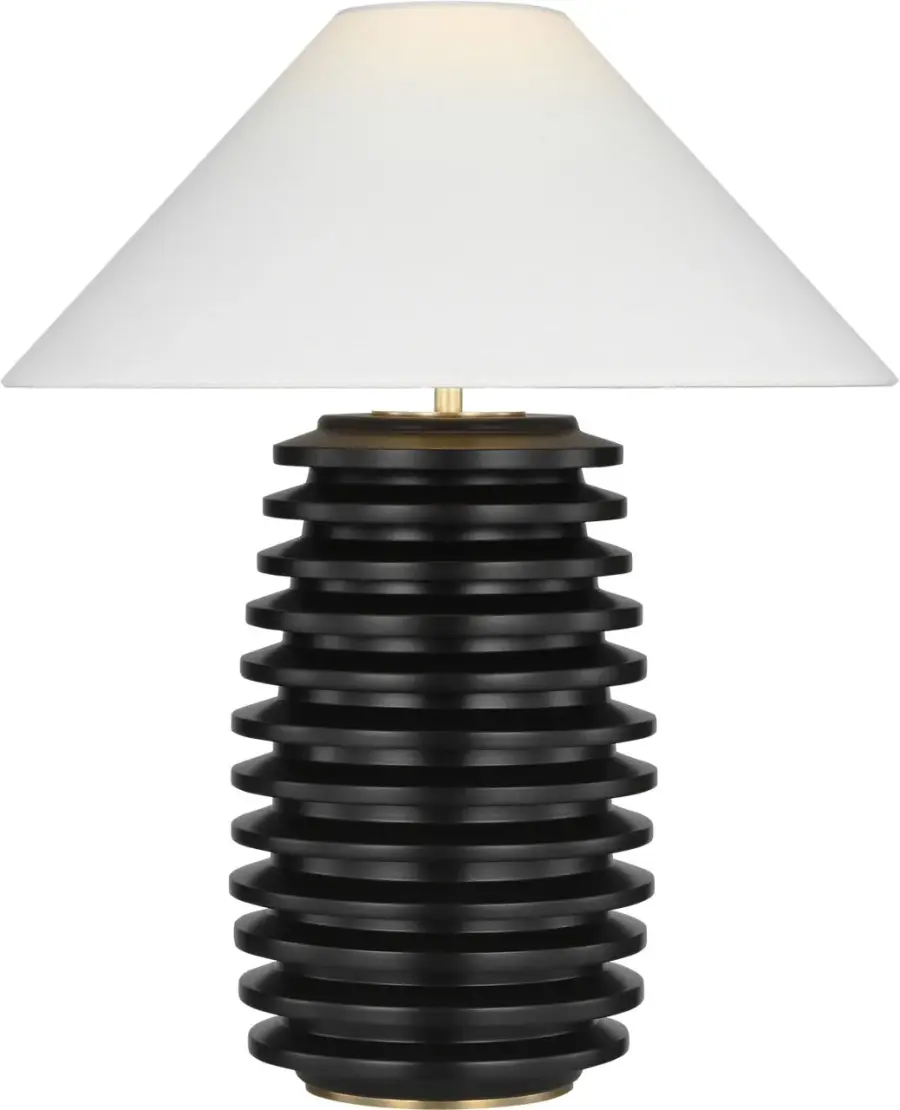 Crenelle 27" Stacked Table Lamp in Ebonized Birch with Linen Shade - Image 1
