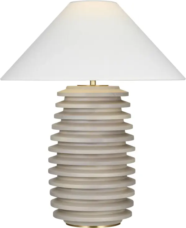 Crenelle 27" Stacked Table Lamp in Limed Birch with Linen Shade