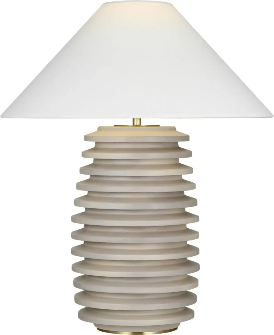 Crenelle 27" Stacked Table Lamp in Limed Birch with Linen Shade