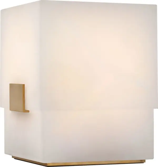 The Covet rechargeable accent lamp combines natural alabaster with antique-burnished brass for a sophisticated portable lighting solution. Its compact 6-inch size and cordless design offer versatile placement options throughout the home.