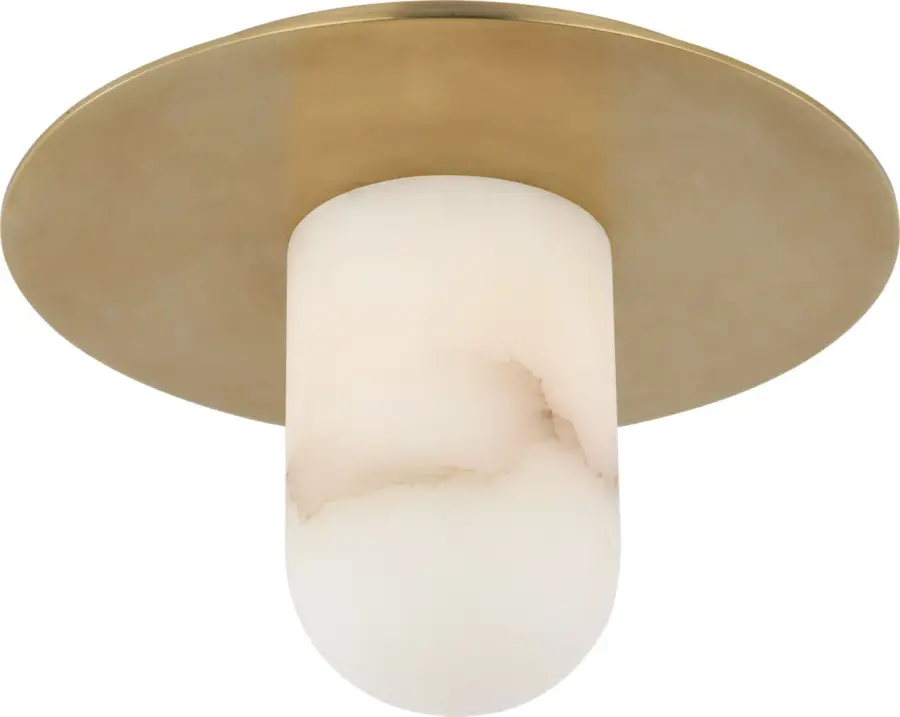 Elegant Compact Flush Mount with Warm Brass and Alabaster Glow - Image 2