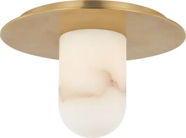 Elegant Compact Flush Mount with Warm Brass and Alabaster Glow - Image 3