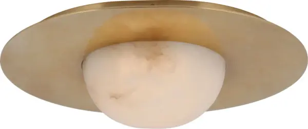 The Fosse 15" flush mount combines antique-burnished brass with natural alabaster for sophisticated ambient lighting. Its low-profile design suits standard ceiling heights while delivering refined style. - alternate view