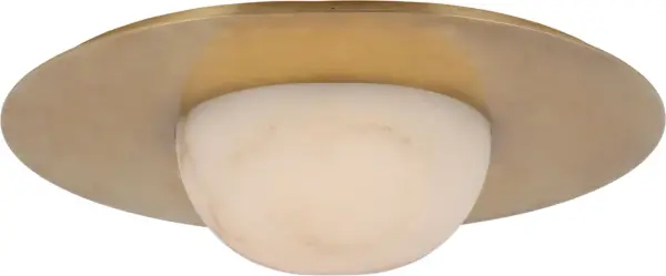 The Fosse flush mount combines antique-burnished brass with luminous alabaster for a refined, transitional aesthetic. At 21" wide, it makes a substantial statement while maintaining a low profile ideal for standard ceiling heights. - alternate view
