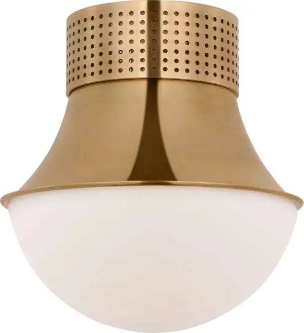The Precision 9" Flush Mount combines refined brass craftsmanship with clean white glass for a sophisticated lighting solution. Its compact profile makes it ideal for low ceilings and smaller rooms while delivering ample illumination. - alternate view