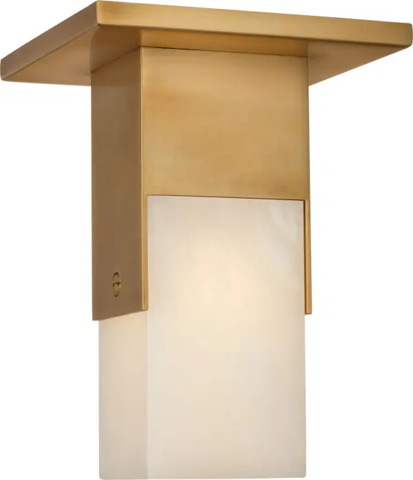 The Covet Short Monopoint combines antique-burnished brass with natural alabaster for a sophisticated, space-saving lighting solution. Perfect for areas with lower ceilings or compact spaces requiring refined illumination. - alternate view