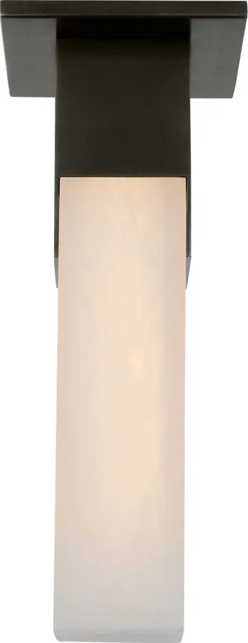 The Covet Monopoint combines refined bronze metalwork with natural alabaster for a sophisticated flush mount solution. Its compact profile and warm illumination make it ideal for intimate spaces requiring elegant overhead lighting. - alternate view