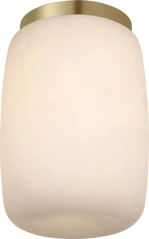 The Formosa 5" flush mount combines natural alabaster with antique-burnished brass for a sophisticated, space-saving lighting solution. Its compact elongated profile delivers ambient illumination perfect for smaller spaces. - alternate view