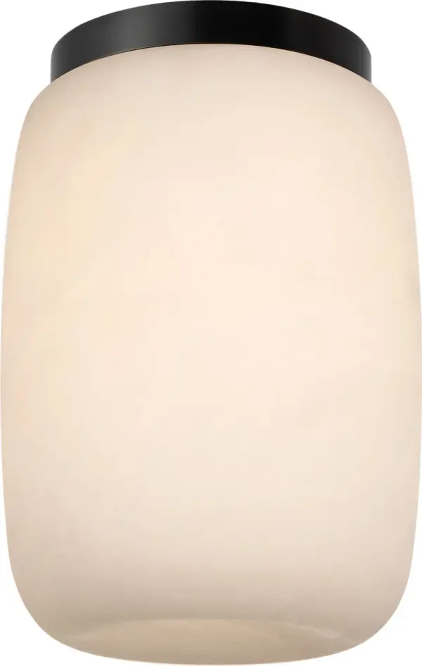 The Formosa 5" flush mount combines warm alabaster stone with bronze metalwork in a sleek elongated profile. Perfect for low-ceiling spaces requiring sophisticated ambient lighting with a natural, organic aesthetic. - alternate view