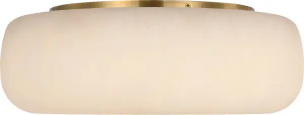 The Formosa flush mount combines natural alabaster with antique-burnished brass for a sophisticated lighting solution. Its 17-inch diameter provides ample illumination while maintaining a low profile perfect for standard ceiling heights.