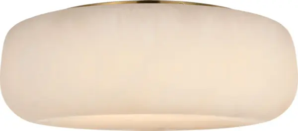 The Formosa flush mount combines natural alabaster with antique-burnished brass for a sophisticated lighting solution. Its 17-inch diameter provides ample illumination while maintaining a low profile perfect for standard ceiling heights. - alternate view