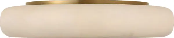 The Formosa flush mount combines natural alabaster with antique-burnished brass for a sophisticated, transitional aesthetic. Its 22-inch diameter provides substantial presence while maintaining a low profile ideal for standard ceiling heights.