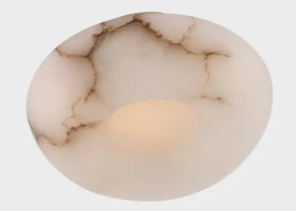 The Cappello 6" flush mount combines natural alabaster with antique-burnished brass for a sophisticated, space-saving lighting solution. Perfect for low ceilings and intimate spaces requiring ambient illumination. - alternate view