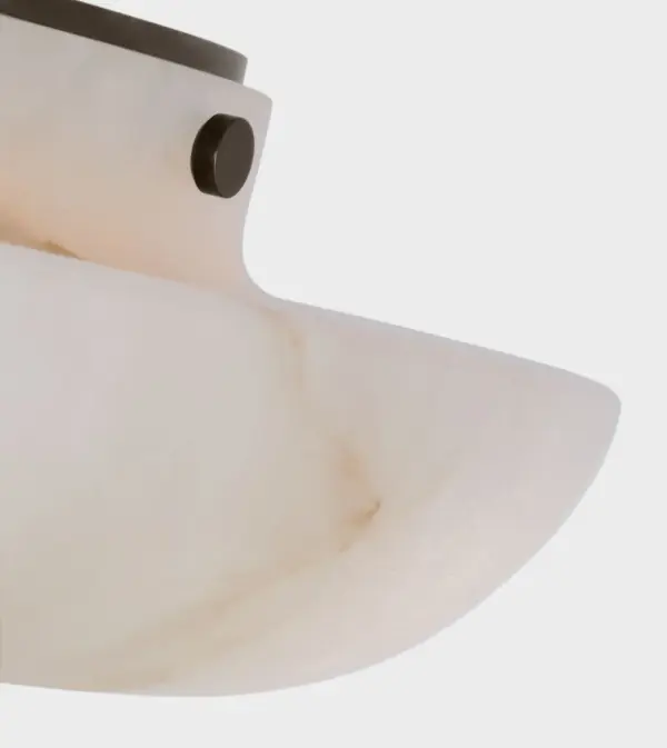 The Cappello 10" flush mount combines natural alabaster with bronze metalwork for a sophisticated lighting solution. Its compact profile makes it ideal for spaces with lower ceilings while delivering ambient illumination. - alternate view