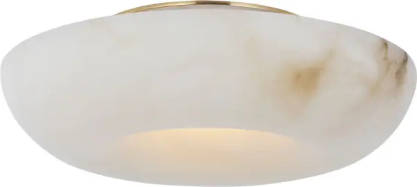 The Cappello 12" Flush Mount combines natural alabaster with antique-burnished brass for a sophisticated lighting solution. Its compact profile makes it ideal for spaces with lower ceilings while delivering warm, diffused illumination.