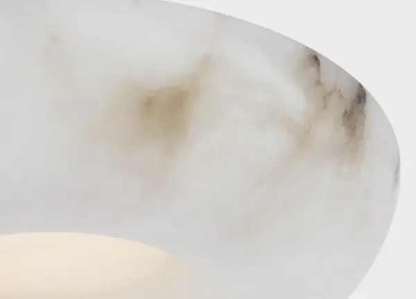 The Cappello 12" Flush Mount combines natural alabaster with antique-burnished brass for a sophisticated lighting solution. Its compact profile makes it ideal for spaces with lower ceilings while delivering warm, diffused illumination. - alternate view