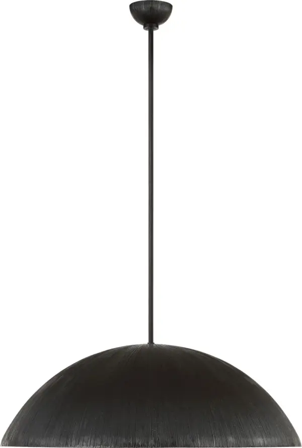 Utopia 30" Sculpted Pendant in Aged Iron with White Glass - Image 1