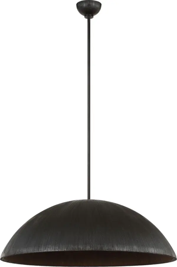 Utopia 30" Sculpted Pendant in Aged Iron with White Glass - Image 3