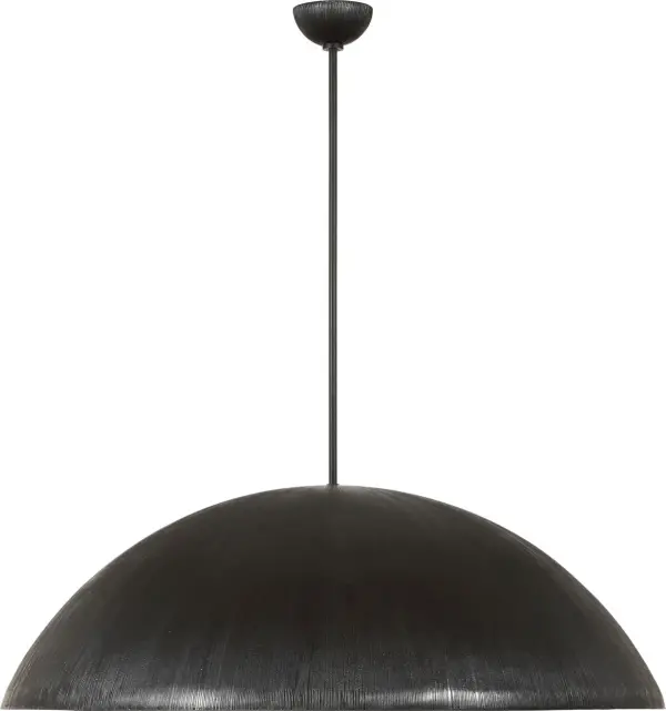 Utopia 48" Sculpted Pendant in Aged Iron with White Glass - Image 1