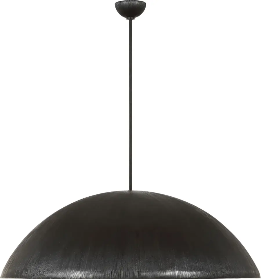 Utopia 48" Sculpted Pendant in Aged Iron with White Glass - Image 1
