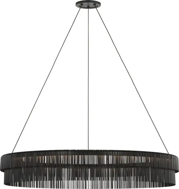 The Differo 40" chandelier features a striking multi-ring design in aged iron that creates visual depth and modern sophistication. Its substantial 40-inch diameter commands attention while the layered rings add dimensional interest.