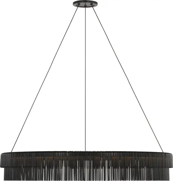 The Differo 40" chandelier features a striking multi-ring design in aged iron that creates visual depth and modern sophistication. Its substantial 40-inch diameter commands attention while the layered rings add dimensional interest. - alternate view