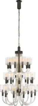 The Reverie Large Chandelier commands attention with its dramatic three-tier design and clear ribbed glass shades. Bronze finish adds warmth while the substantial scale makes it ideal for grand spaces with high ceilings.