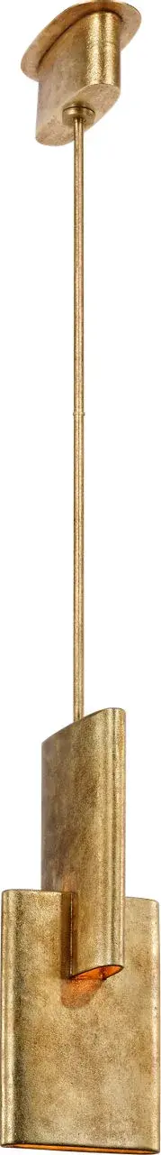 The Lotura pendant features an intersecting geometric design that creates visual intrigue in compact spaces. Its 8-inch scale and museum-quality gold finish make it ideal for intimate settings or grouped installations. - alternate view