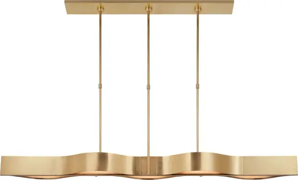 The Avant Linear Pendant commands attention with its impressive 60-inch span, combining antique-burnished brass with elegant frosted glass diffusers. Perfect for large dining tables and kitchen islands, this fixture delivers both dramatic visual impact and sophisticated ambient lighting.