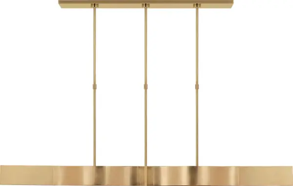 The Avant Linear Pendant commands attention with its impressive 60-inch span, combining antique-burnished brass with elegant frosted glass diffusers. Perfect for large dining tables and kitchen islands, this fixture delivers both dramatic visual impact and sophisticated ambient lighting. - alternate view