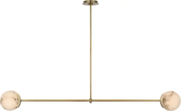 The Melange 54" Linear Pendant combines antique-burnished brass with natural alabaster for a refined, transitional aesthetic. Its substantial length makes it ideal for large dining tables and kitchen islands. - alternate view