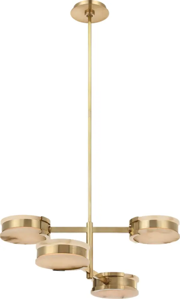 The Melange chandelier offers exceptional flexibility with its multi-positional mounting capability, allowing it to adapt to various ceiling heights and room configurations. The antique-burnished brass finish paired with alabaster shades creates a sophisticated, warm ambiance that bridges traditional and contemporary aesthetics.
