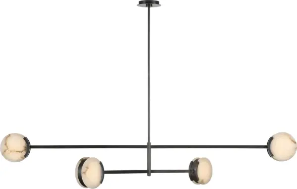 The Melange chandelier makes a bold architectural statement with its impressive 72-inch span and multi-positional configuration. Bronze finish paired with warm alabaster shades creates sophisticated ambiance in grand spaces. - alternate view