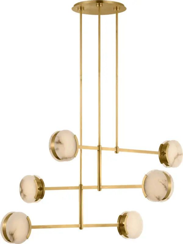 Melange 54" Multi-Positional Chandelier in Antique-Burnished Brass with Alabaster - Image 15