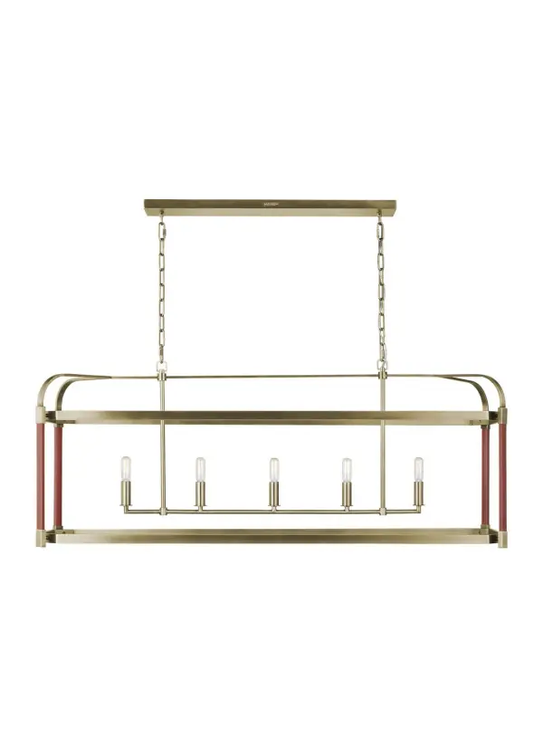 Hadley Five Light Linear Chandelier in Time Worn Brass