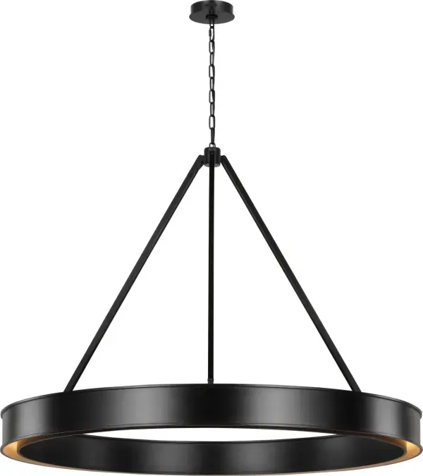 The Leonard Extra Large Chandelier combines robust industrial design with refined elegance. Its circular frame and angled arms create dramatic visual impact perfect for grand spaces requiring strong architectural presence.