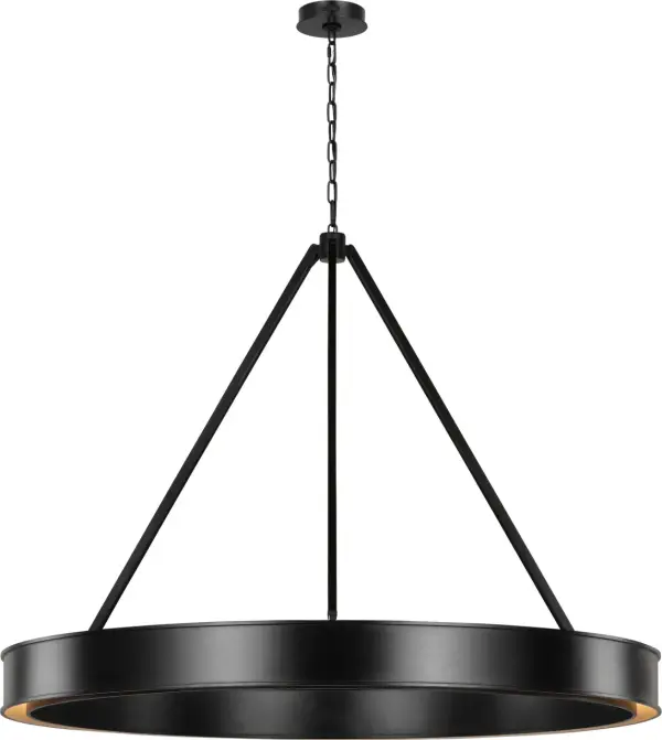 The Leonard Extra Large Chandelier combines robust industrial design with refined elegance. Its circular frame and angled arms create dramatic visual impact perfect for grand spaces requiring strong architectural presence. - alternate view