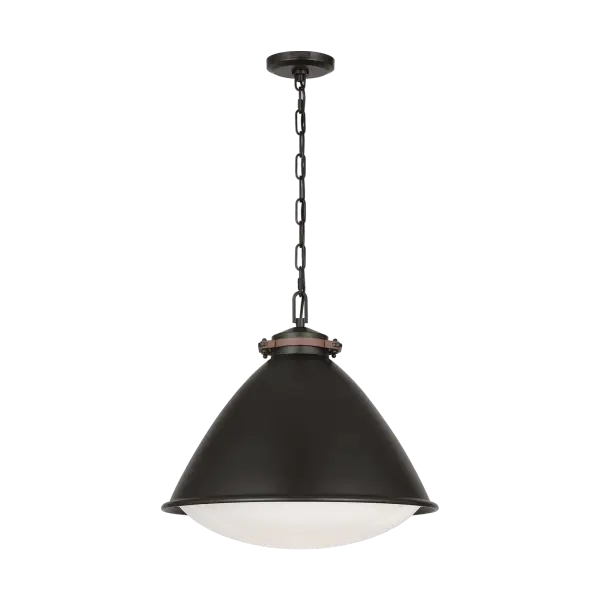 The Hayward Large Pendant combines industrial charm with refined elegance through its aged iron finish. Perfect for creating a focal point over dining tables or kitchen islands, this fixture brings character and warmth to any space.