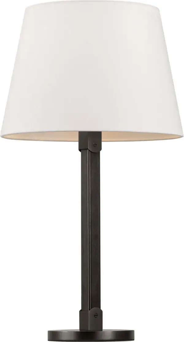 The Grayson Medium Table Lamp combines classic form with industrial-inspired aged iron finish, creating a versatile lighting solution that bridges traditional and contemporary interiors with understated elegance. - alternate view