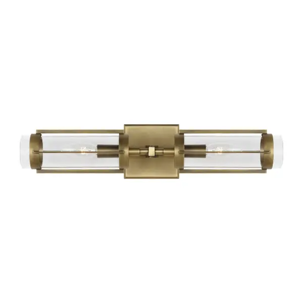 The Flynn sconce delivers timeless mid-century style with clean geometric lines and vertical glass tubes. The Time Worn Brass finish adds warmth while the damp rating makes it bathroom-ready. Perfect for vanity lighting or hallway accents.