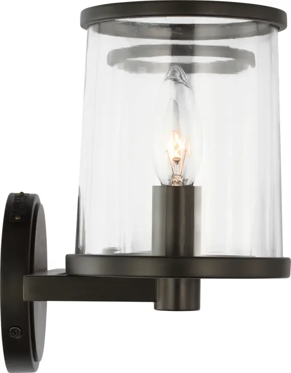 The Reynolds Medium Vanity combines polished metal rings with clear glass shades for a refined, candelabra-inspired design. Its warm aged iron finish and transparent elements create an elegant balance perfect for modern and transitional spaces.