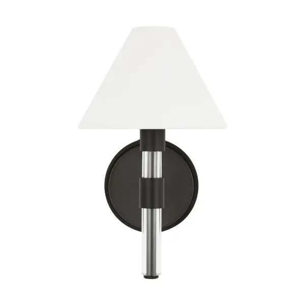 Lauren Ralph Lauren's Robert vanity fixture combines clean modern lines with classic elegance. The distinctive Lucite stems and white paper empire shade create sophisticated bathroom lighting with a designer touch.