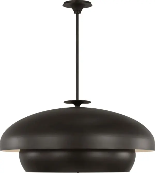 The Solene 36" Pendant transforms lighting into sculpture with its tiered, domed silhouette inspired by 1930s Parisian design. Hand-patinated aged iron creates dramatic contrast between matte exterior and luminous interior, diffusing layered light that feels both architectural and intimate.