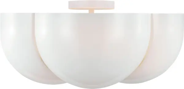 The Cheverny Large Semi-Flush Mount by Christiane Lemieux delivers timeless minimalist elegance with its contoured milk glass shade and refined matte white canopy. Damp-rated for versatility, it provides warm, diffused illumination perfect for bedrooms, hallways, and humid spaces. - alternate view