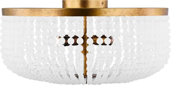 The Bellecour 18" Flush Mount brings late Art Deco elegance to spaces with lower ceilings. Honed crystal beads and vintage gilded frame create soft, flattering light perfect for bedrooms and intimate dining areas. - alternate view