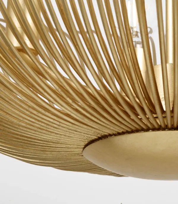 The Dorelle 28" Flush Mount brings 1930s French modernism to contemporary spaces with palm-inspired arms and hand-gilded brass detailing. Perfect for lower ceilings, it delivers warmth and quiet drama through layered finishes that glow like antique jewelry. - alternate view
