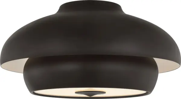 The Solene 18" Flush Mount combines architectural sophistication with practical design for lower ceilings. Its tiered domed silhouette in aged iron creates layered, diffused lighting while the hand-finished interior adds warmth. - alternate view