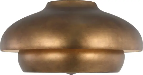 The Solene 18" Flush Mount combines architectural sophistication with practical design for lower ceilings. Its tiered domed silhouette in warm vintage gild finish creates layered, diffused light while the hand-finished interior adds subtle elegance.